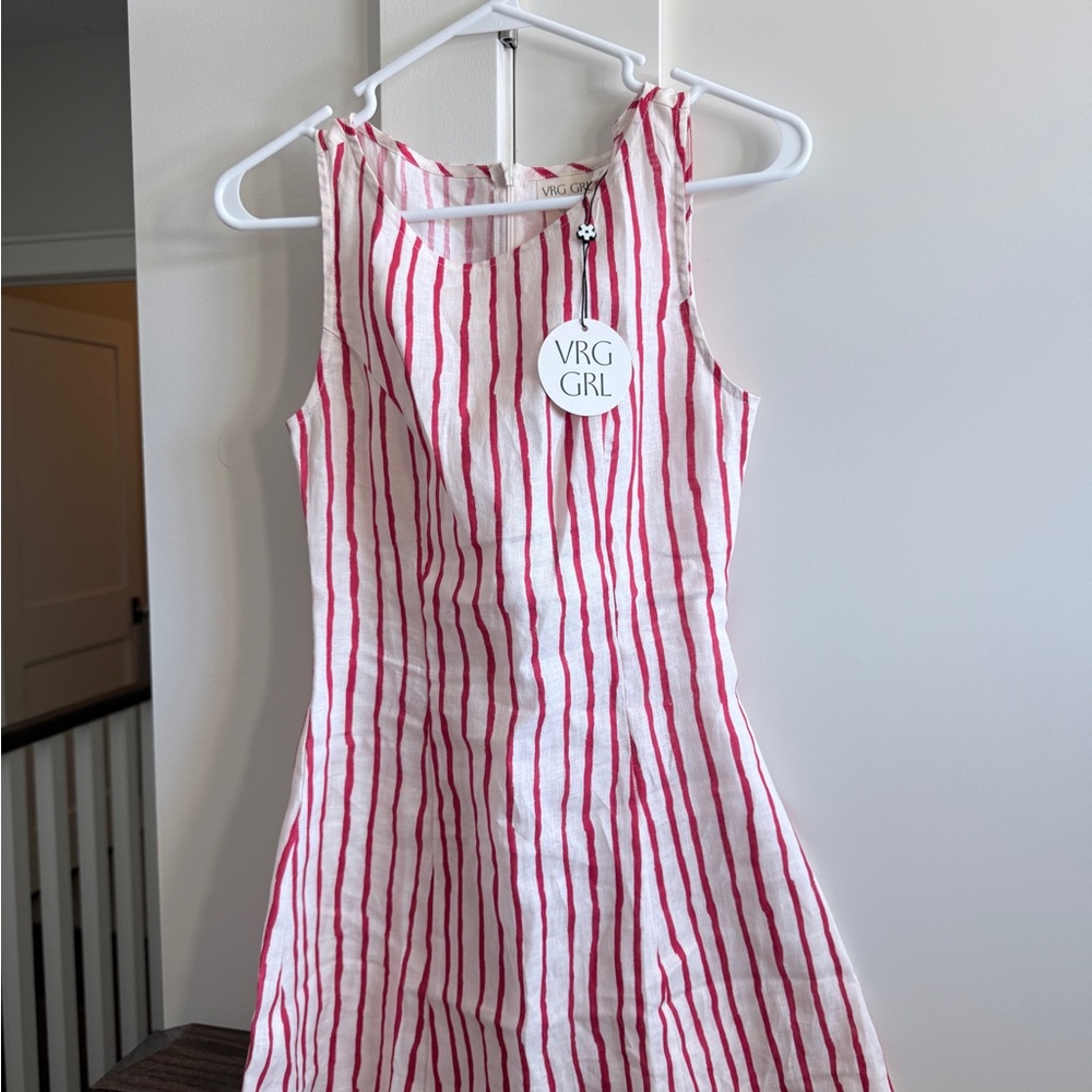 VRG GRL Sleeveless Red Stripe Linen Dress